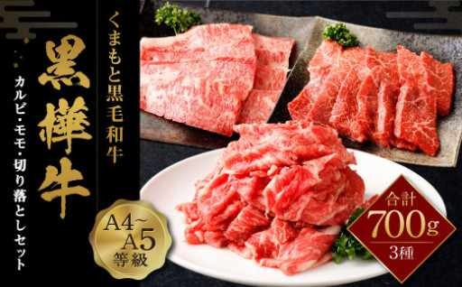 くまもと黒毛和牛 黒樺牛 A4～A5等級 焼き肉用 カルビ・モモ・切り落としセット 計700g タレ1本